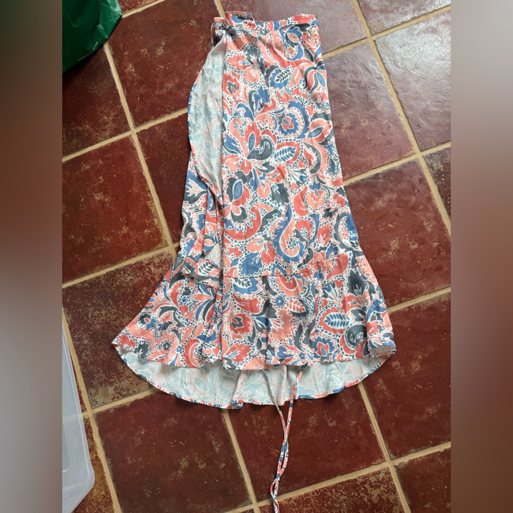 Summersalt Pink and Blue Asymmetrical Wrap Maxi Skirt